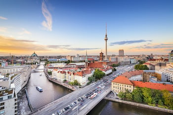 Berlin, Germany skyline on the Spree River.