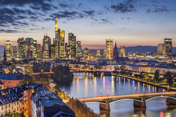 Frankfurt am Main, Germany Financial District skyline.